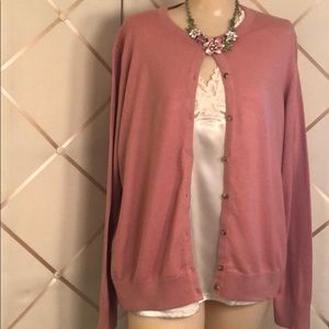 Ann Taylor Pink Long Sleeve Cotton Cardigan
